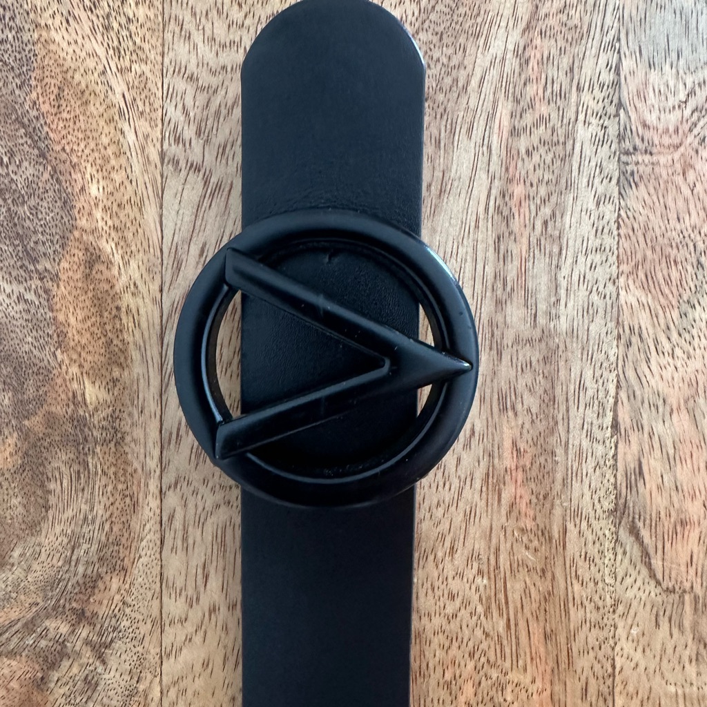 Black Leather Belt With Circular Buckle